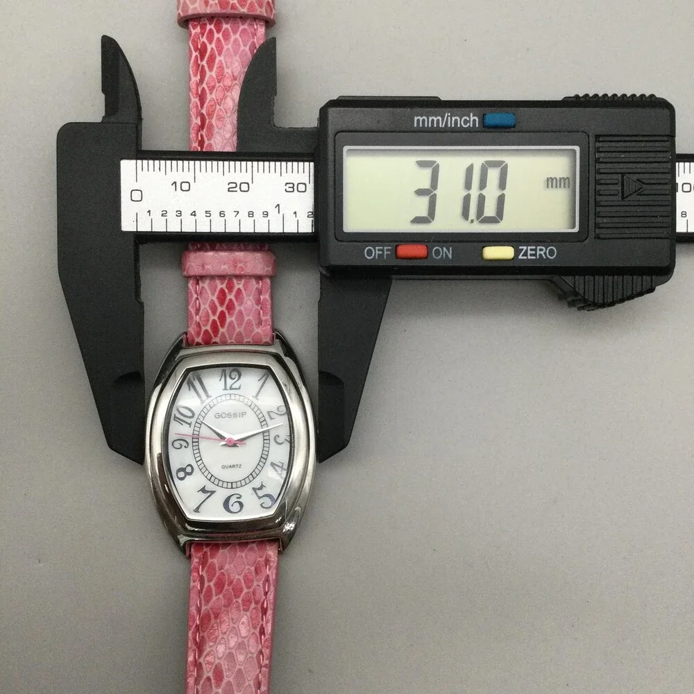 Gossip Womens Watch 31mm Silver Tone White Dial Pink Leather Tonneau New Battery